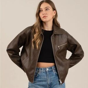 A19- Women’s brown boxy Leather Jacket